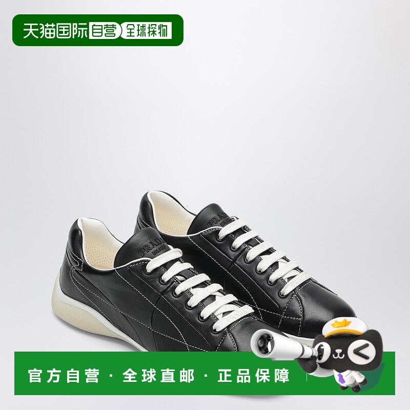 1h可退 香港直邮潮奢 Prada 普拉达 男士 黑色软羊皮运动鞋 2EE42