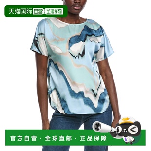 自营Anne Klein Bateau Neck Satin Blouse - blue 美国奥莱直发