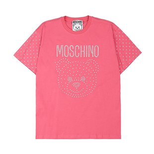 T恤粉色 MOSCHINO莫斯奇诺时尚 贴钻熊头logo圆领短袖