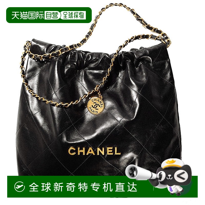 欧洲直邮CHANEL/香奈儿24新款 女士黑色亮面小牛皮可肩背手提包