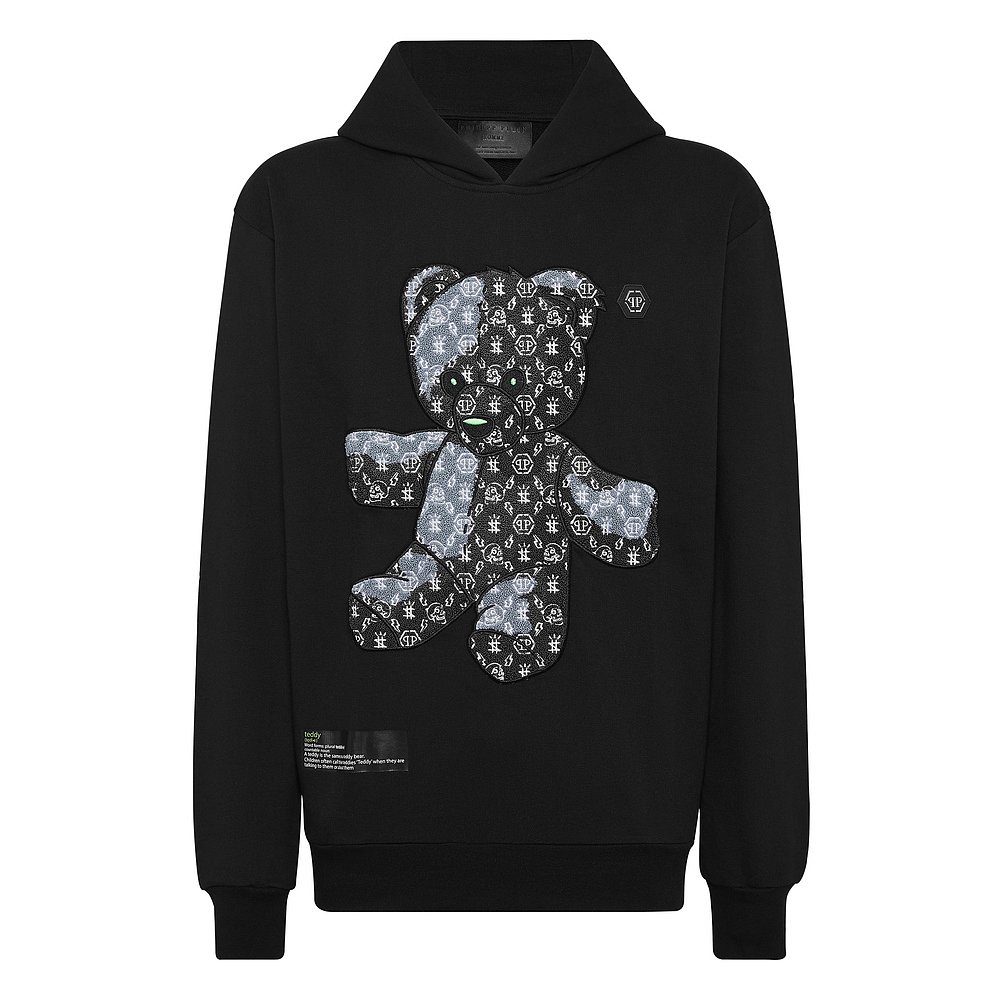 philipp plein【美国奥莱】直发 连帽运动衫 泰迪熊 - 黑色