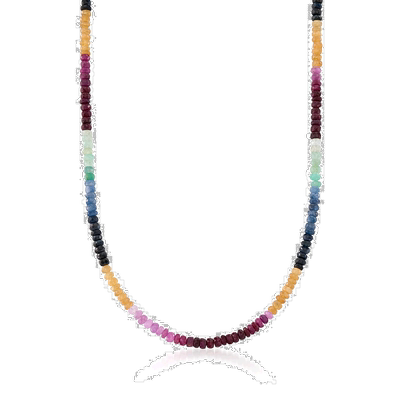 自营 Ross-Simons 100.00- 925 纯银彩色蓝宝石珠子项链 - 20 英