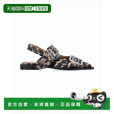 自营ganniPointed Toe Flat Shoes With Leopard Print And Silve