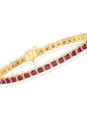 自营Ross-Simons Ruby 网球手链带。 18kt 金钻石（过 7 英寸）