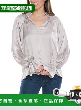 自营 Lola & Sophie 复古缎面农民衬衫 - 灰色 美国奥莱直发