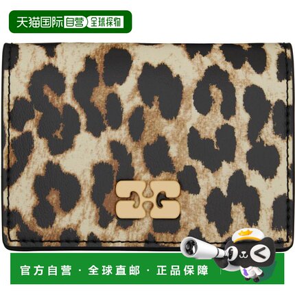 1h可退 香港直邮GANNI 甘尼 女士 驼色 Leopard Grained Bou 钱包