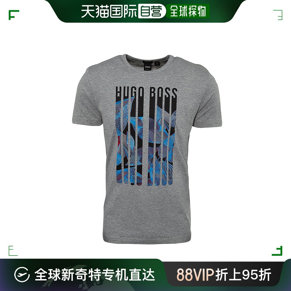 香港直邮HUGO BOSS男士灰色圆领印花T恤 TEE3-50377712-059