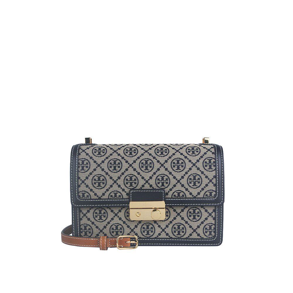 TORY BURCH 专柜款 T Monogram织物配皮小号单肩斜挎包 158526