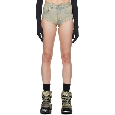 潮奢 Vetements 维特萌 女士 蓝色褪色牛仔短裤 WE64SS400S