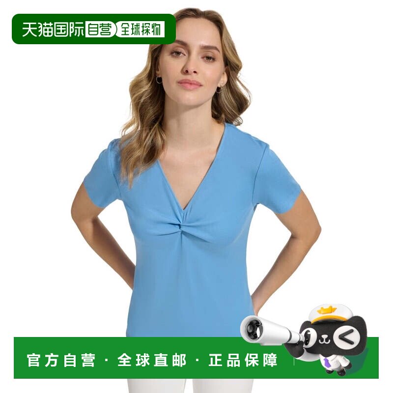 自营calvin klein凯文克莱女式T恤Bayou前襟V领短袖FTS1384-蓝色图片