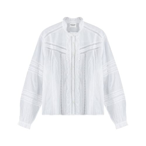 ISABEL MARANT 女士白色纯棉长袖巴里纱荷叶边衣领上衣