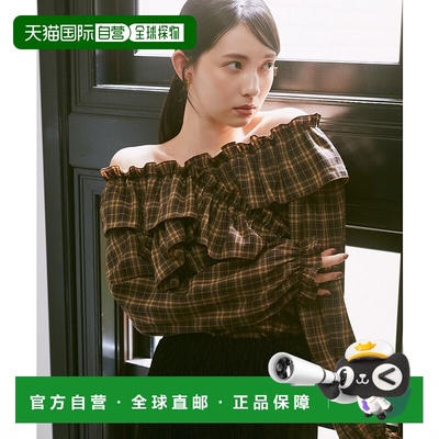 1h可退 日本直邮earth music&ecology 女装 荷叶边短款露肩衬衫