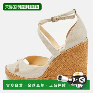 自营Jimmy Choo Beige Textured Cork Alanah Wedges Ankle Strap