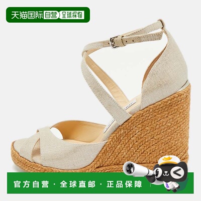 自营Jimmy Choo Beige Textured Cork Alanah Wedges Ankle Strap