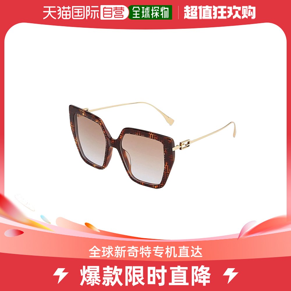 欧洲直邮fendi芬迪 23新款baguette系列女士棕色老花图案方框墨镜