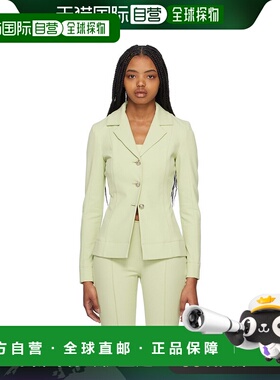 1h可退 香港直邮潮奢 GANNI 甘尼 女士 绿色平驳领西装外套 F7832