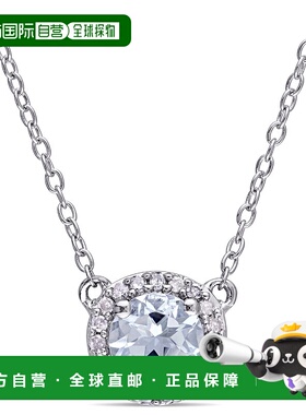 自营925 纯银 Mimi & Max 1/10 克拉 TW 钻石和海蓝宝石光环项链