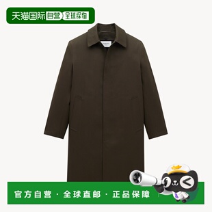 自营欧洲直邮YSL圣罗兰 男士深绿色聚酯纤维隐形系扣开合大衣外套