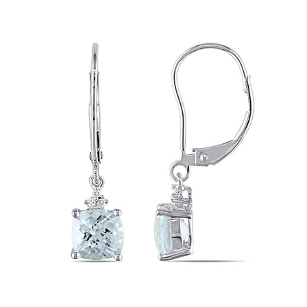 美国直邮Julianna B女士耳环10k白金海蓝宝石吊坠简约优雅气质