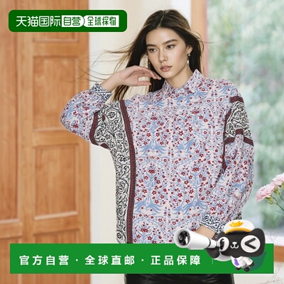 1h可退 日本直邮CAYHANE 女士印花设计棉麻拼接衬衫 IKH5108长袖
