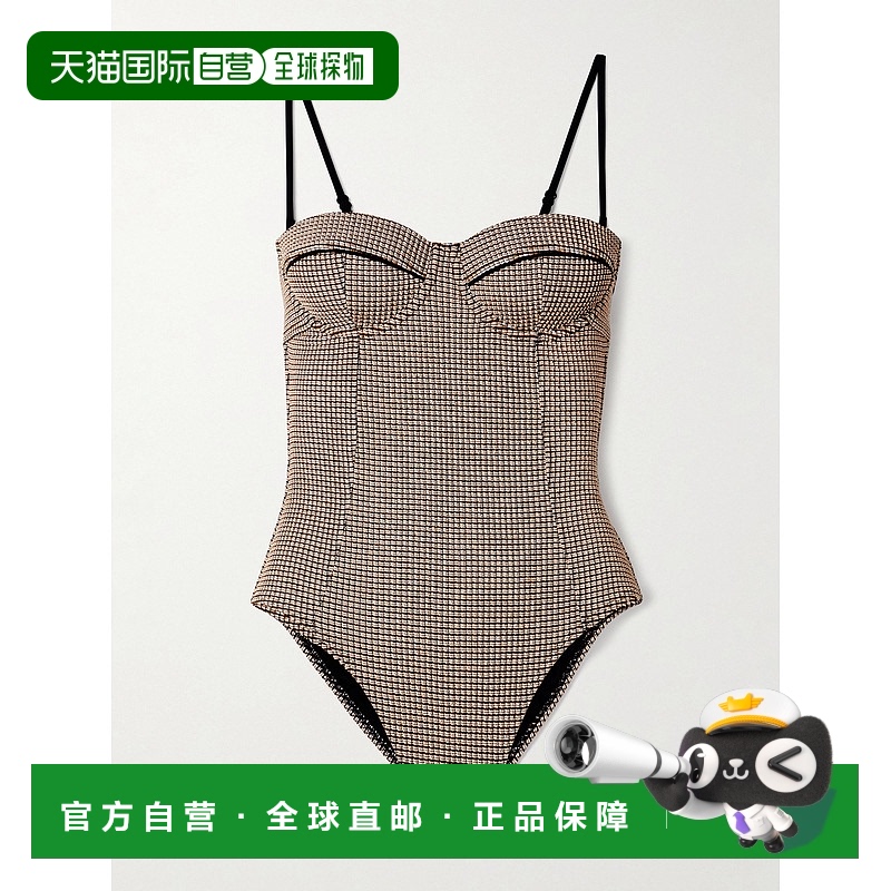 1h可退 香港直邮潮奢 Staud 女士 Maeve 格纹凸纹布钢托泳衣 S25P
