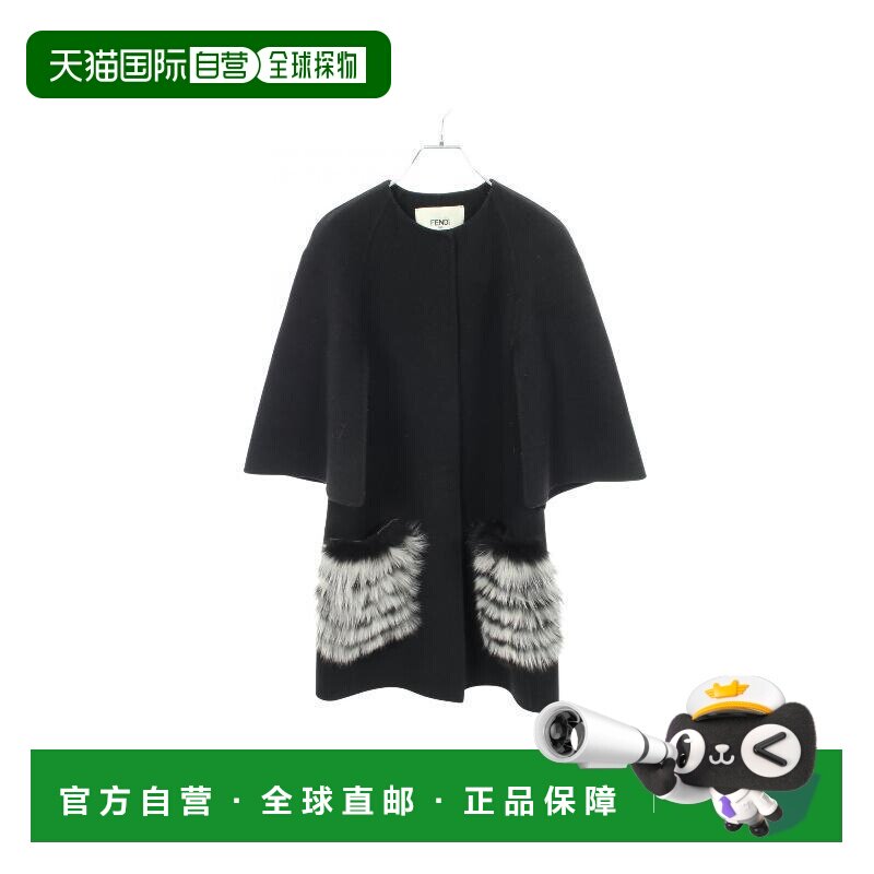 日本直邮中古Fendi芬迪女B级9新coat风衣外套羊毛外套黑色