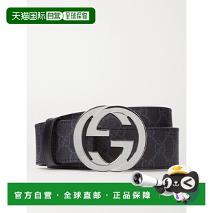 1h可退 香港直邮潮奢 Gucci 古驰 男士 4cm 交织字母涂层帆布皮带