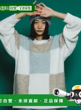 1h可退 日本直邮KBF 女士拼接方格纹针织衫 KB4722J370
