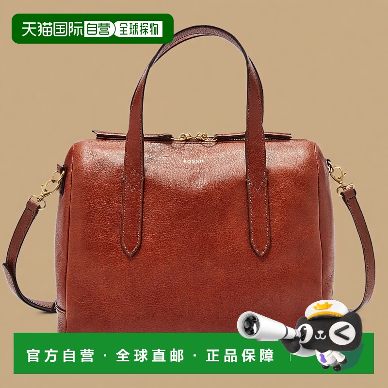 自营Fossil女士悉尼皮革挎包中号棕色时尚简约百搭适合通勤 美国