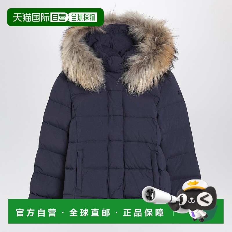 1h可退 香港直邮潮奢 il gufo 女童 蓝色尼龙连帽羽绒夹克童装 A2
