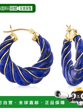 自营 Ross-Simons Carved Lapis Hoop Earrings With 14kt Yellow