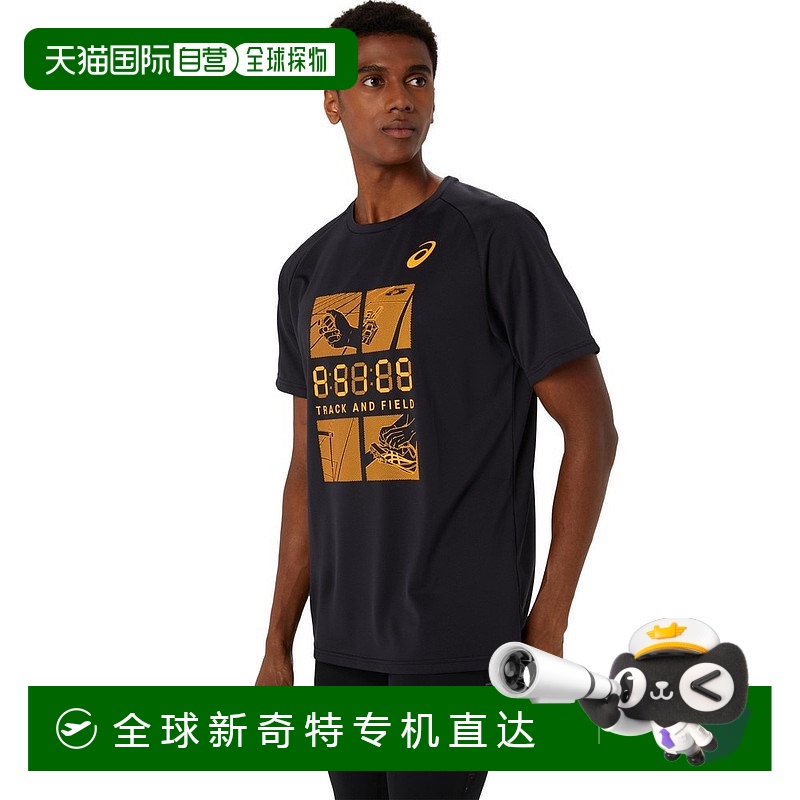 日潮跑腿Asics亚瑟士 男款田径服衬衫印花短袖T恤 黑色 S
