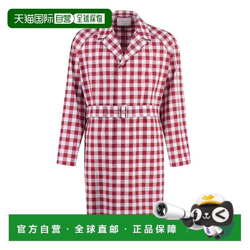 1h可退 香港直邮Prada 普拉达 男士 格紋印花束帶大衣 SGC215S231,男装,毛呢大衣,淘宝优惠券,粉丝福利购,淘宝优惠卷