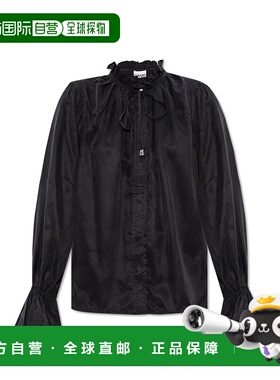 香港直邮GANNI 女士衬衫 W08567071099 AW2025 黑色 Ruffled shir