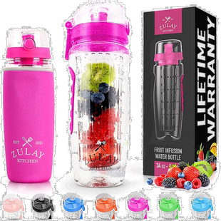 zulay kitchenFruit Infuser 水壶带套筒和翻盖 - 探戈粉色 【美
