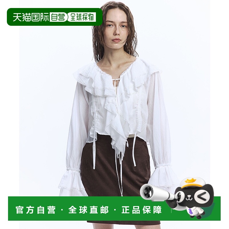 1h可退 日本直邮PUBLIC TOKYO 女士荷叶领抽褶衬衫 165300001新款