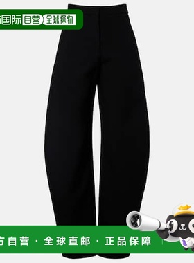 1h可退 香港直邮alaia 女士 barrel-leg 羊毛混纺长裤 black黑色
