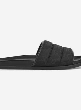 GUCCI 男士拖鞋 838089FAD711000 AW2025 黑色 GG 图案凉拖鞋