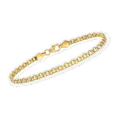 Ross-Simons 意大利 14kt 黄金 Bismark-Link 手链 - 7 英寸 【美