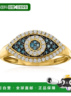 自营 Ross-Simons 14 克拉黄金蓝白钻石邪恶之眼戒指 - 白色 美国