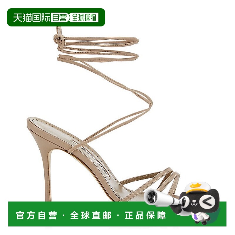 自营Manolo Blahnik 女式 Leva 105 毫米皮革包裹高跟凉鞋 Cream