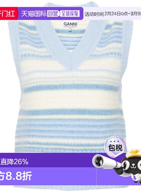 1h可退 香港直邮GANNI 甘尼 女士 条纹针织背心 K2258 blue蓝色