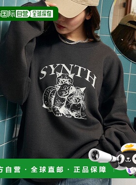 1h可退 日本直邮PUBLUX 女装 秋冬宽松猫咪印花里起毛卫衣 322222