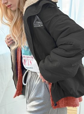 Java女士2way翻转拉链毛绒外套 jv1260207