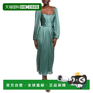 绿色 roseLela玫瑰褶皱迷笛裙 美国奥莱直发连衣裙 lela 自营