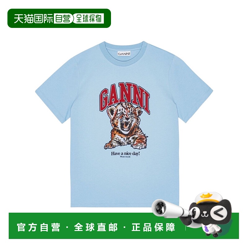 香港直邮Ganni 印花T恤 T4007短袖圆领 舒适百搭款高档舒适百搭