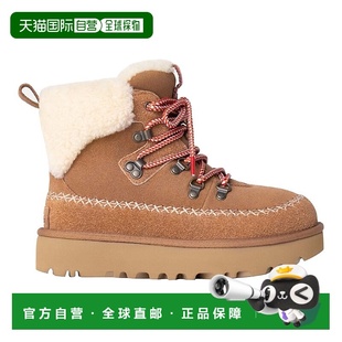 自营欧洲直邮UGG24新款 面带扣羊皮带双缝线及踝靴 女士褐色麂皮鞋