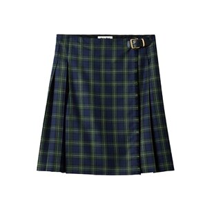 MiuMiu 女士军绿色羊毛喇叭形剪裁刺绣徽标短裙 24新款