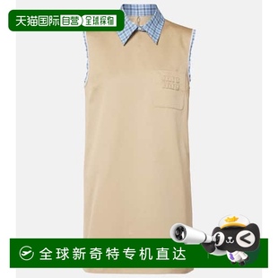 女士 1h可退 缪缪 香港直邮Miu 徽标棉质迷你连衣裙 Miu