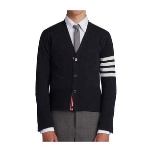 Thom Browne 深灰色条纹羊绒针织开衫 MKC001A00011